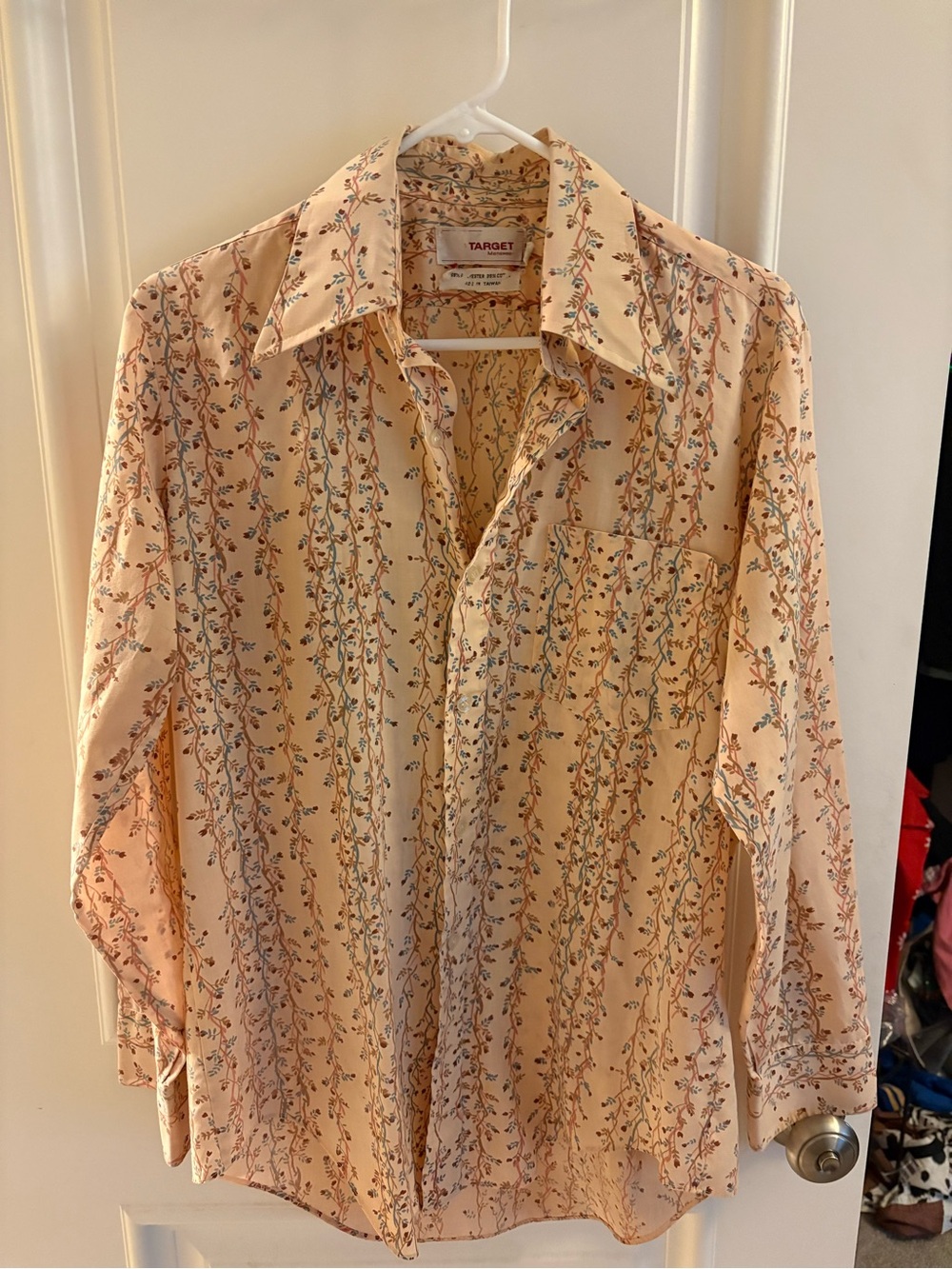 Vintage Target Men's Peach Floral Button-Down Shirt